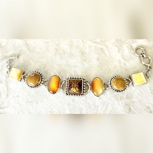 Vintage WHITNEY KELLY 925 Sterling Silver Carved Multi-Stone Bracelet-EUC!